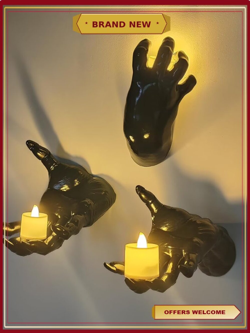 Pack of 3 Creepy Reaching Hands with Lighted Candles Halloween Decor